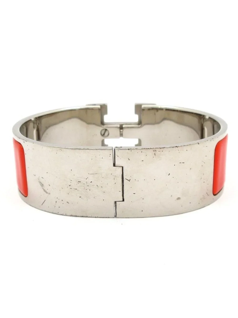 Hermes Bangle Clic Clac Silver Orange Ivory Bracelet